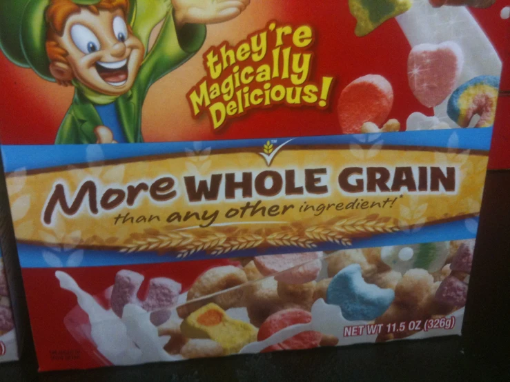 a box of cereal called more whole grain is displayed
