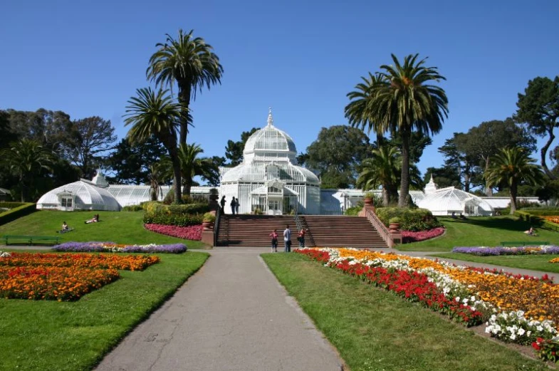 gardens that have orange and white flowers in them