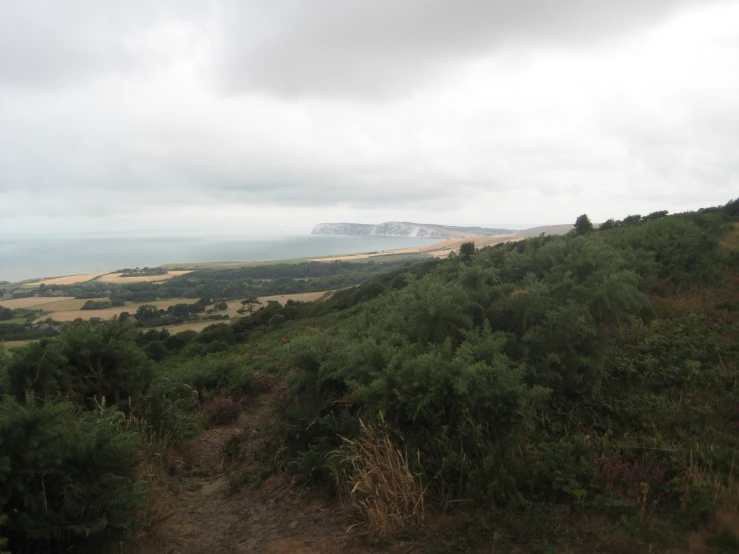 view of a hill and river from a path