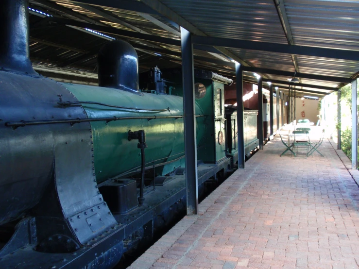 the side of an old train on display