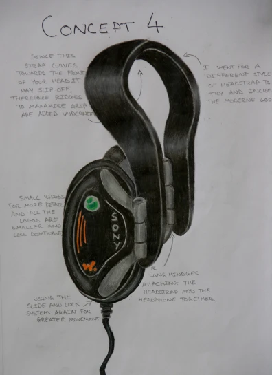 a drawing of a black headphones with different parts attached to it