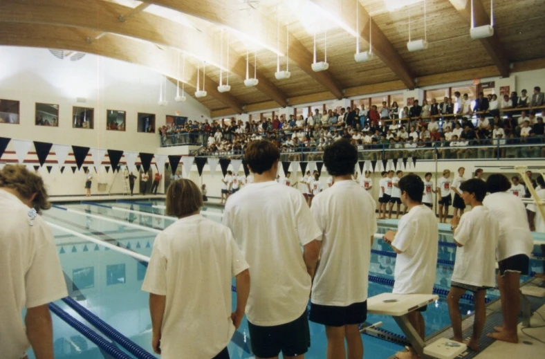 an olympic pool that has been cleaned and used as a swimming arena