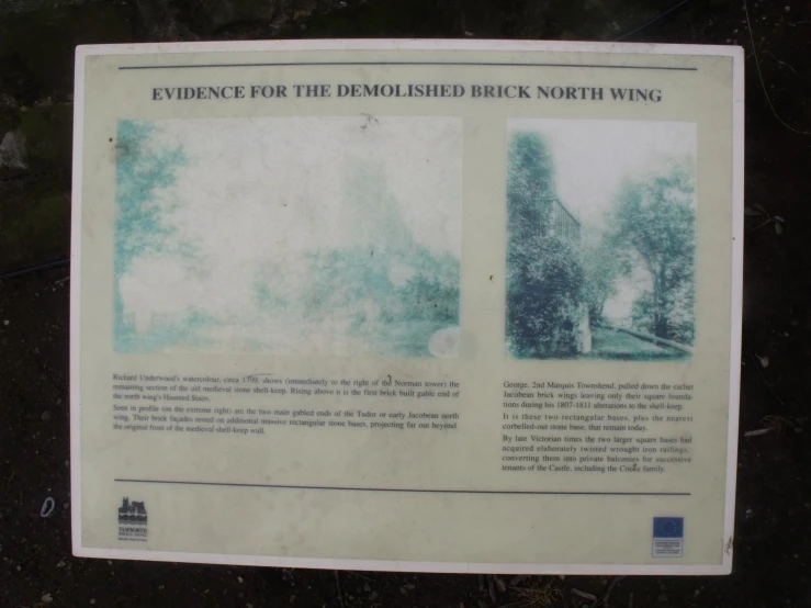 a sign explaining evidence for the demolosized brick south wing