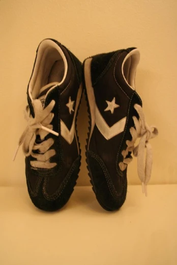 a pair of black and white shoes with stars