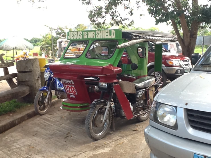 a motorcycle that is parked next to another bike