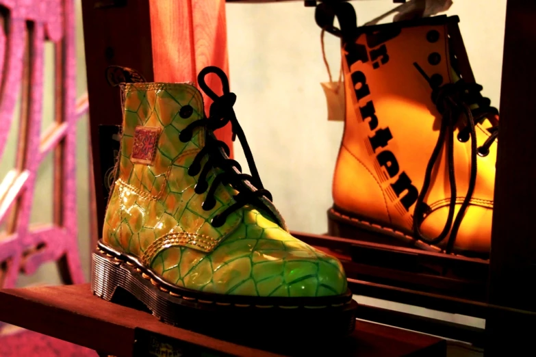 the green boots are very colorful and made of glass