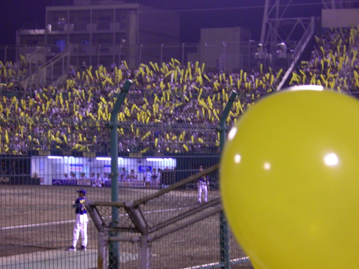 the crowd at a baseball game with many bananas growing