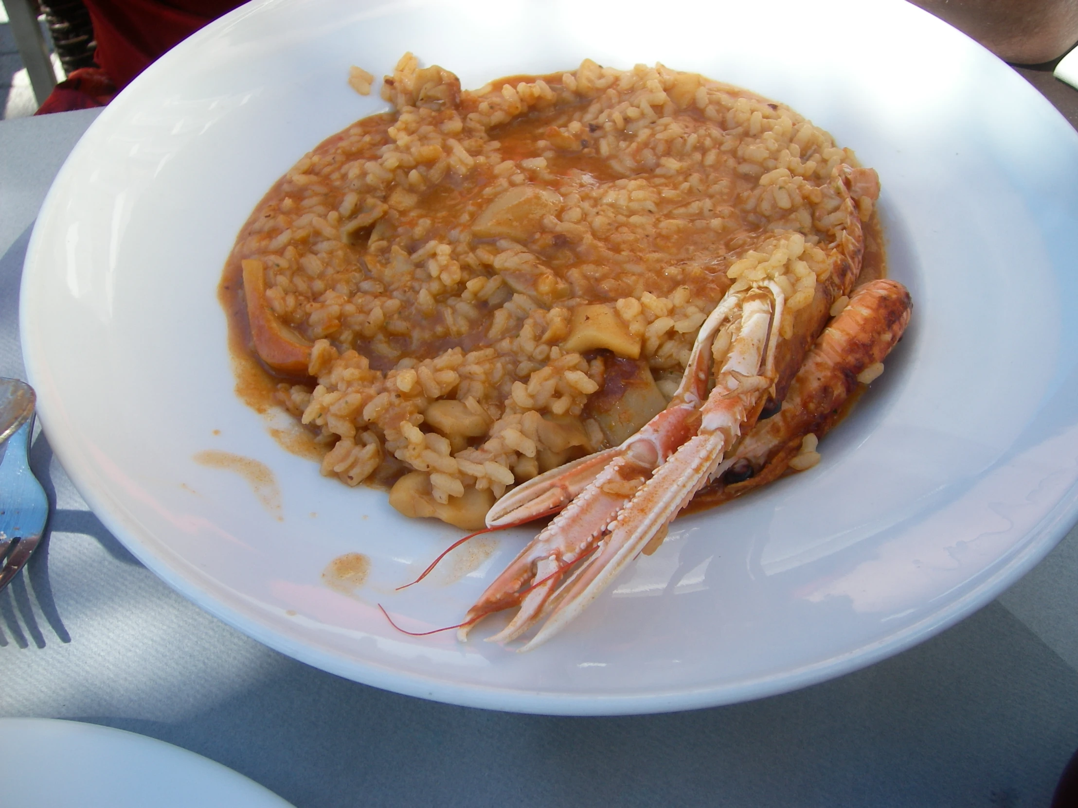 a plate that has some rice and shrimp on it