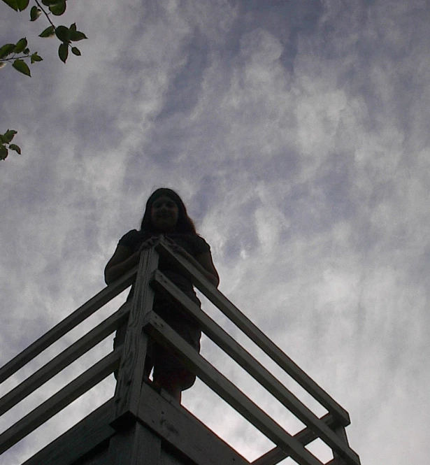 a person standing on top of a wooden structure