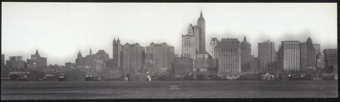 there is a skyline with many buildings in black and white