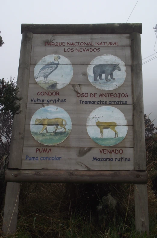 a sign that shows the name of some animals