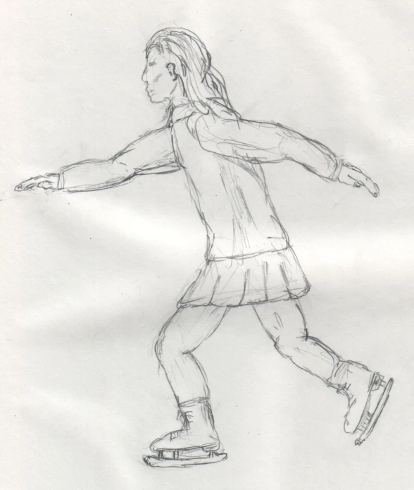 a drawing of a girl on a skateboard in motion