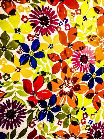 a colorful floral print on a white background