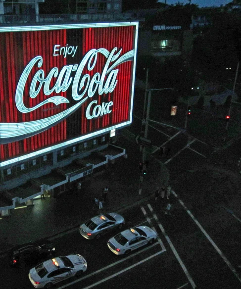 an overhead view of a billboard in a city