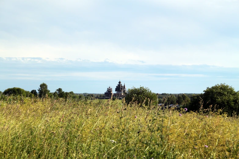 there is a view of a very old church tower