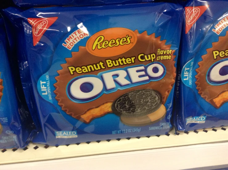 two packets of oreo peanut er cups on a shelf