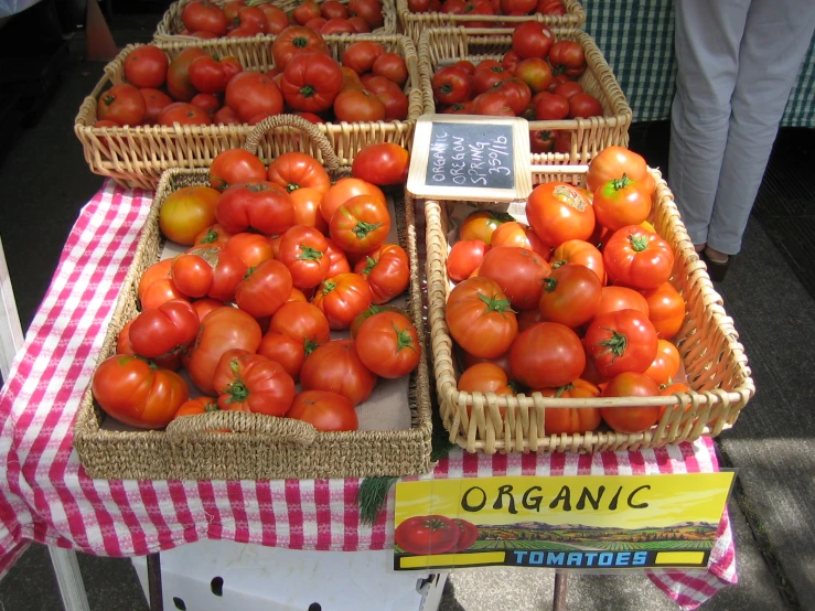 the display of tomatoes is on a table