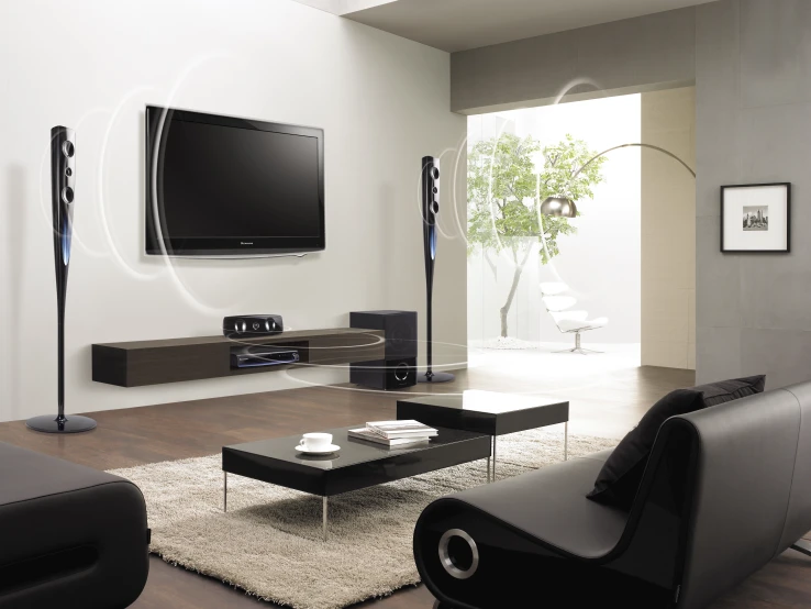 modern style living room setting with television and chairs