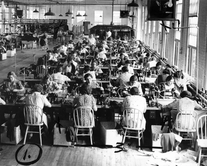 an old po shows people sewing in their factory
