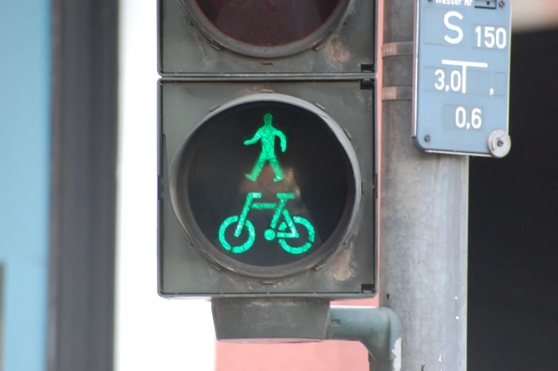 a green traffic light with a crosswalk signal