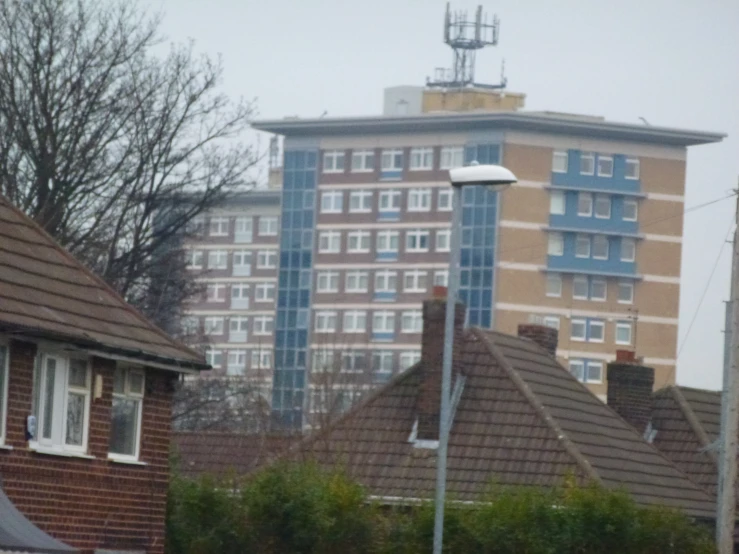 the view of some buildings from across the street