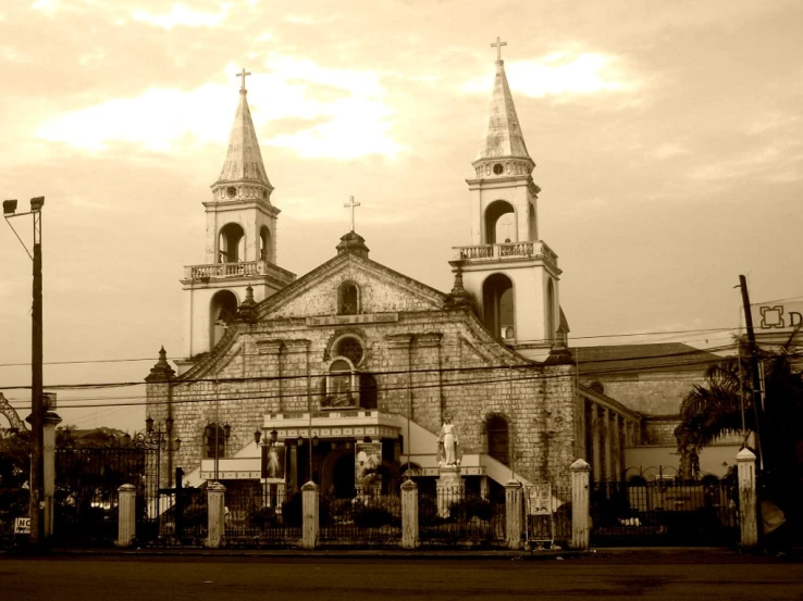 a sepia pograph of an old church