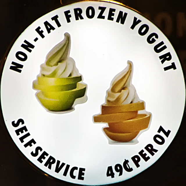 the logo for a yogurt shop, is shown