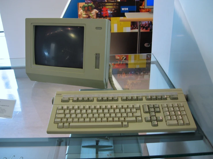 a computer and a keyboard are displayed at the convention