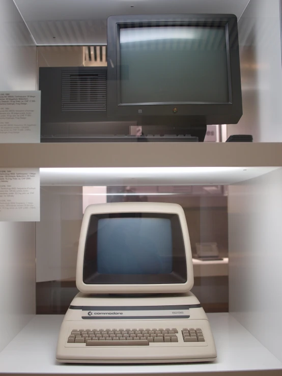 a computer on display in a case