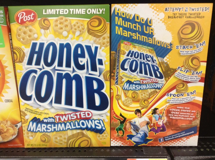 two packets of honey comb cereal are for sale