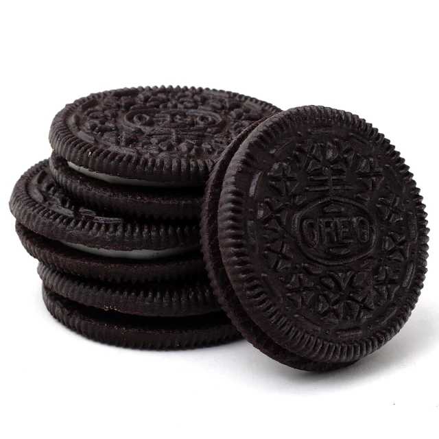 an oreo cookie is stacked up and ready to be eaten