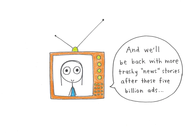 a cartoon showing a television with an empty speech bubble