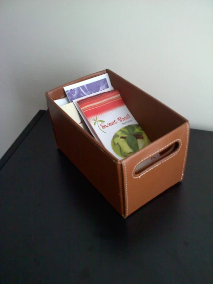 a small box with two magazines inside it