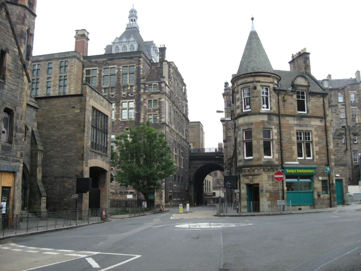 the buildings are built into the old city street