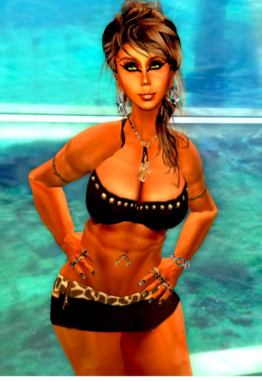 a female with a bikini and chains