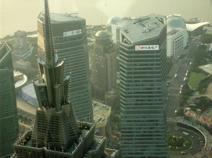 an aerial view of skyscrs and office buildings in the city