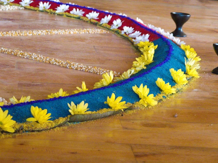 some colorful beads are laid out as decorations