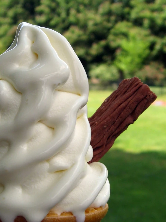 an ice cream cone sitting on top of a stick