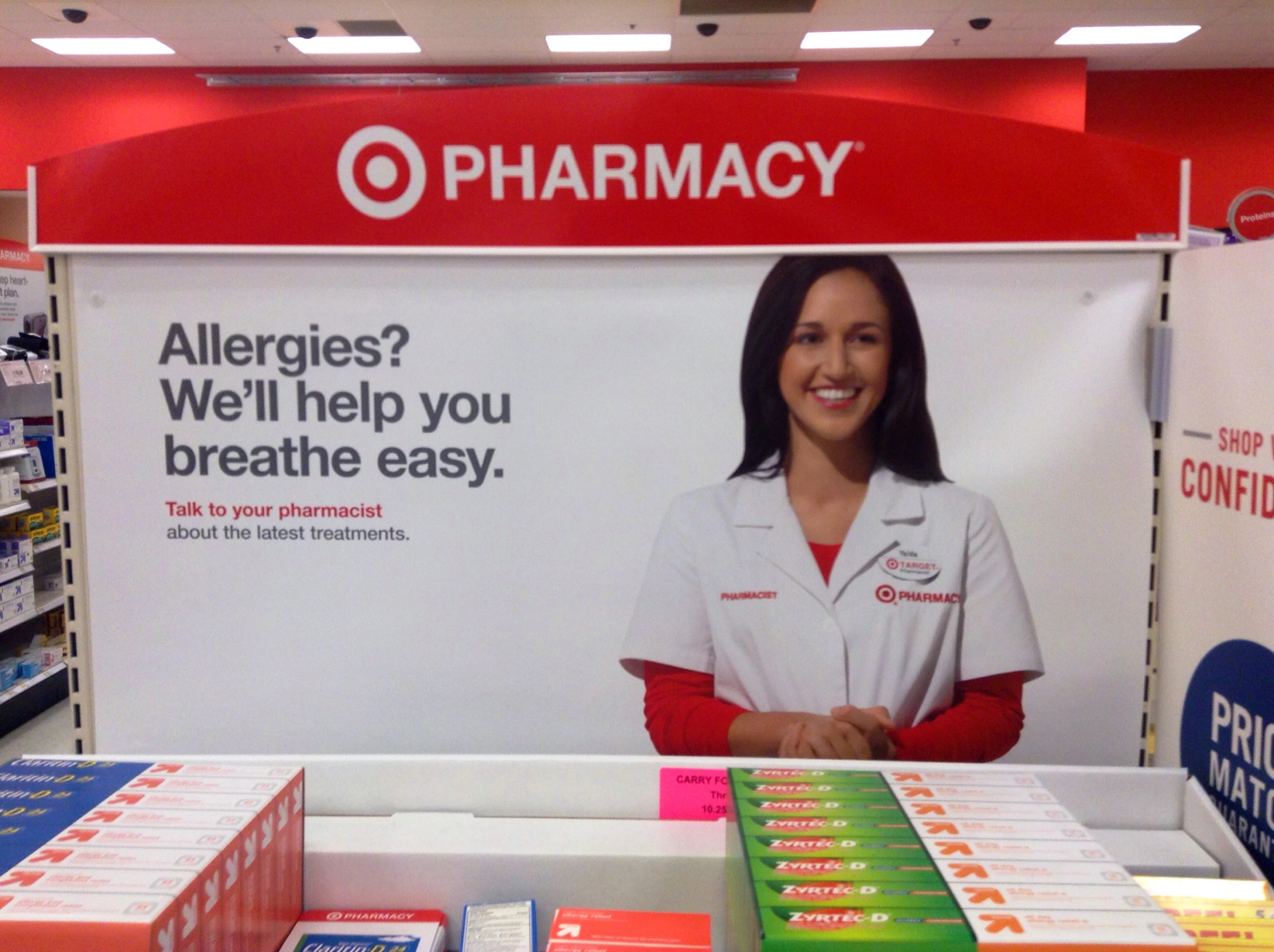 an advertit is displayed at the pharmacy store