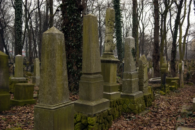 a cemetery that is filled with headstones