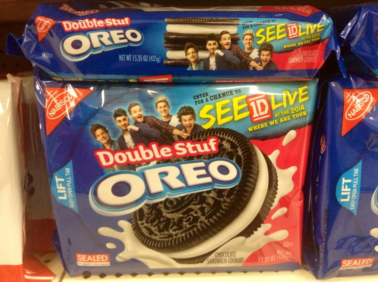 an assortment of oreos on display at a store