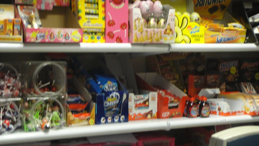 shelves in a store covered with different items