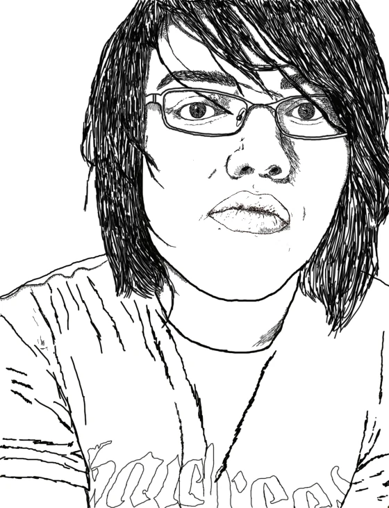 a girl with glasses and black hair in an outline style