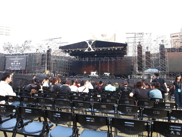 the stage is set for an outdoor concert