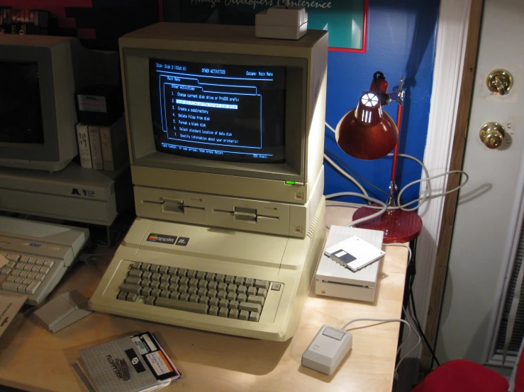 a computer set up with several computers on top