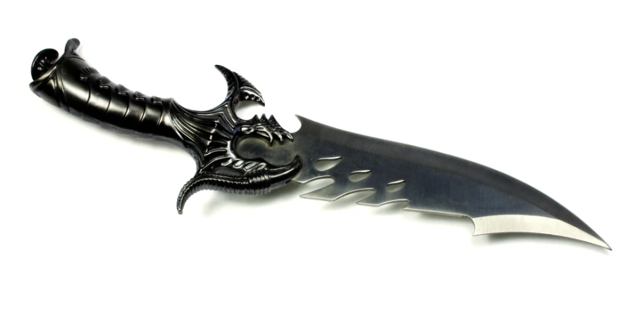 an ornate design on a very long blade