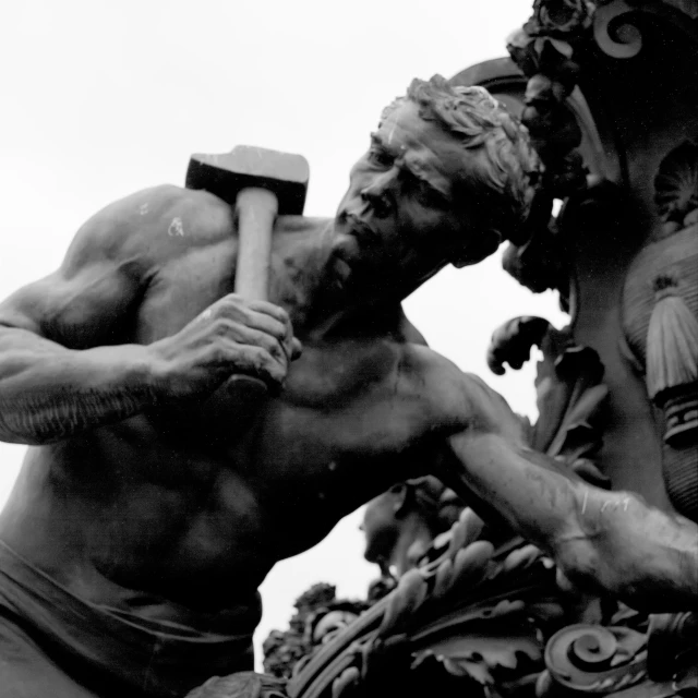 a statue of an old man wearing a horned mask