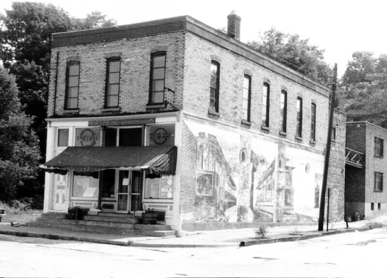 a black and white po of a building with lots of windows