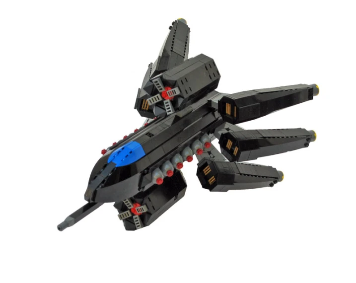 lego spaceship made from black plastic with red accents