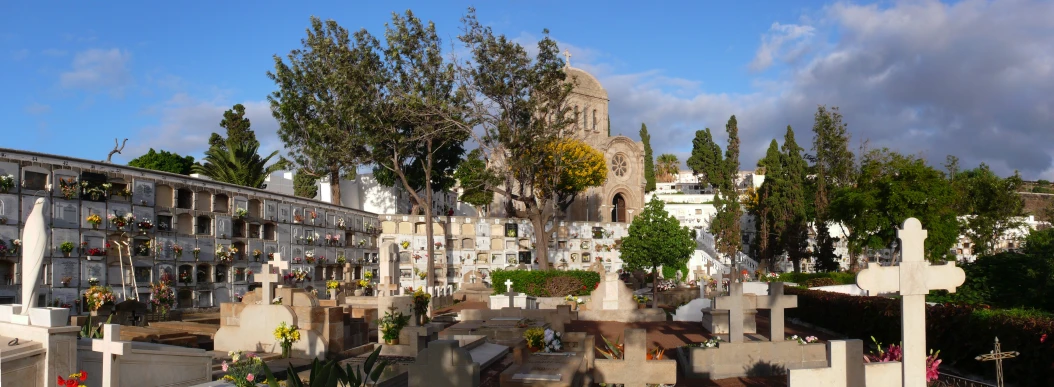 the view from the cemetery looking up at all that tombstones